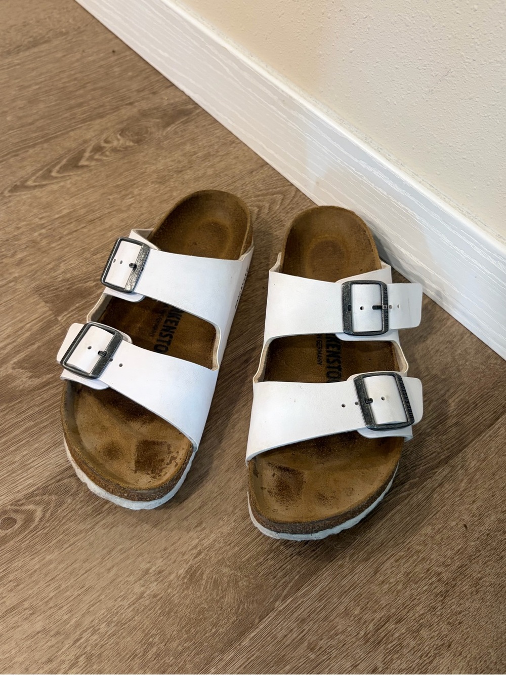 Birkenstock White Double-Buckle Slide Sandals